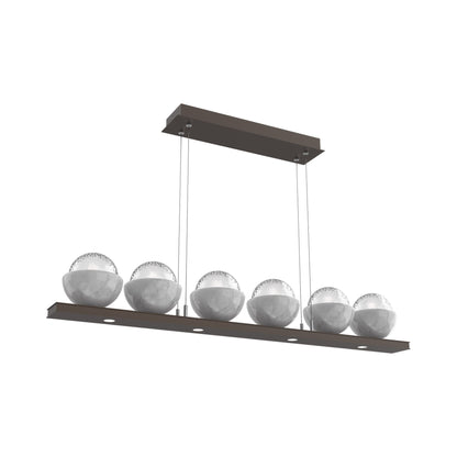 Cabochon Clear Linear LED Chandelier in Flat Bronze/White Marble (44-Inch).