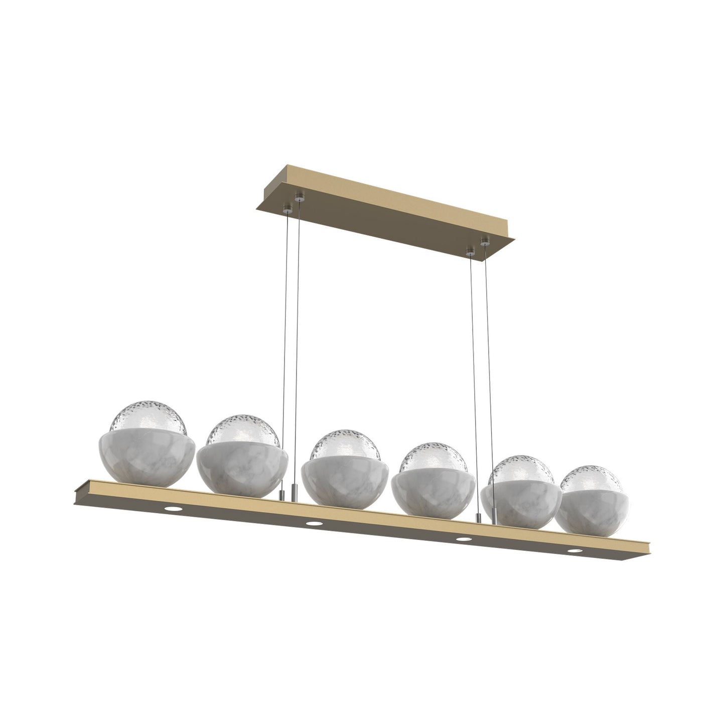 Cabochon Clear Linear LED Chandelier in Gilded Brass/White Marble (44-Inch).
