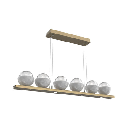 Cabochon Clear Linear LED Chandelier in Gilded Brass/White Marble (44-Inch).
