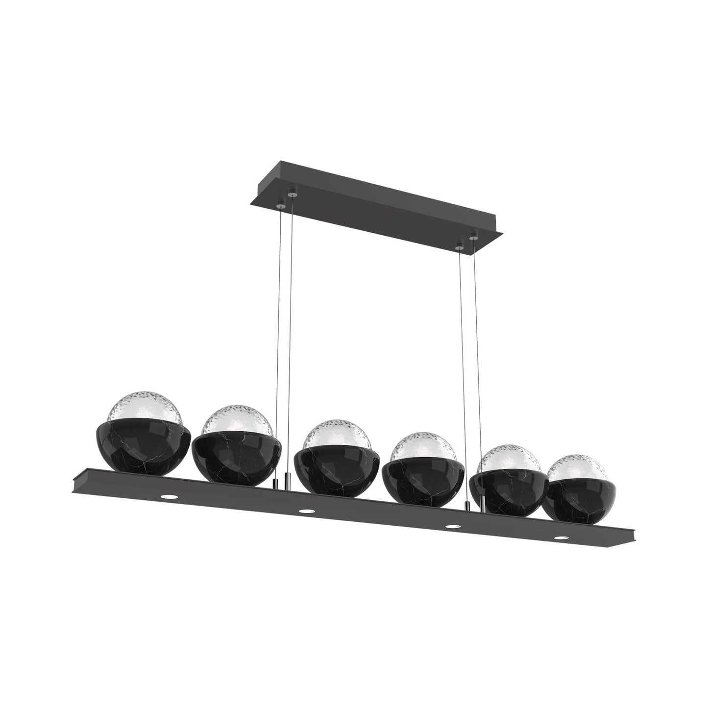 Cabochon Clear Linear LED Chandelier in Matte Black/Black Marble (44-Inch).