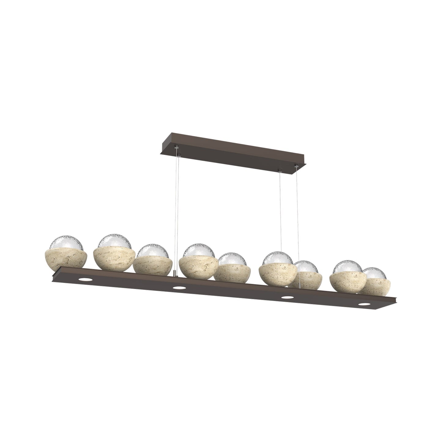 Cabochon Clear Linear LED Chandelier in Flat Bronze/Travertine (58.8-Inch).