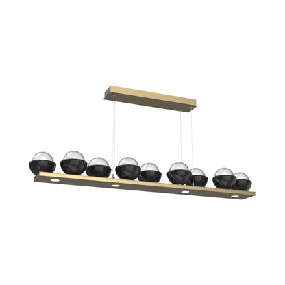 Cabochon Clear Linear LED Chandelier in Gilded Brass/Black Marble (58.8-Inch).