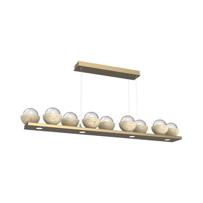 Cabochon Clear Linear LED Chandelier in Gilded Brass/Travertine (58.8-Inch).
