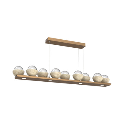 Cabochon Clear Linear LED Chandelier in Novel Brass/Travertine (58.8-Inch).