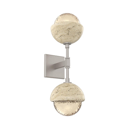 Cabochon Double LED Wall Light in Beige Silver/Amber Blown Glass (Travertine).