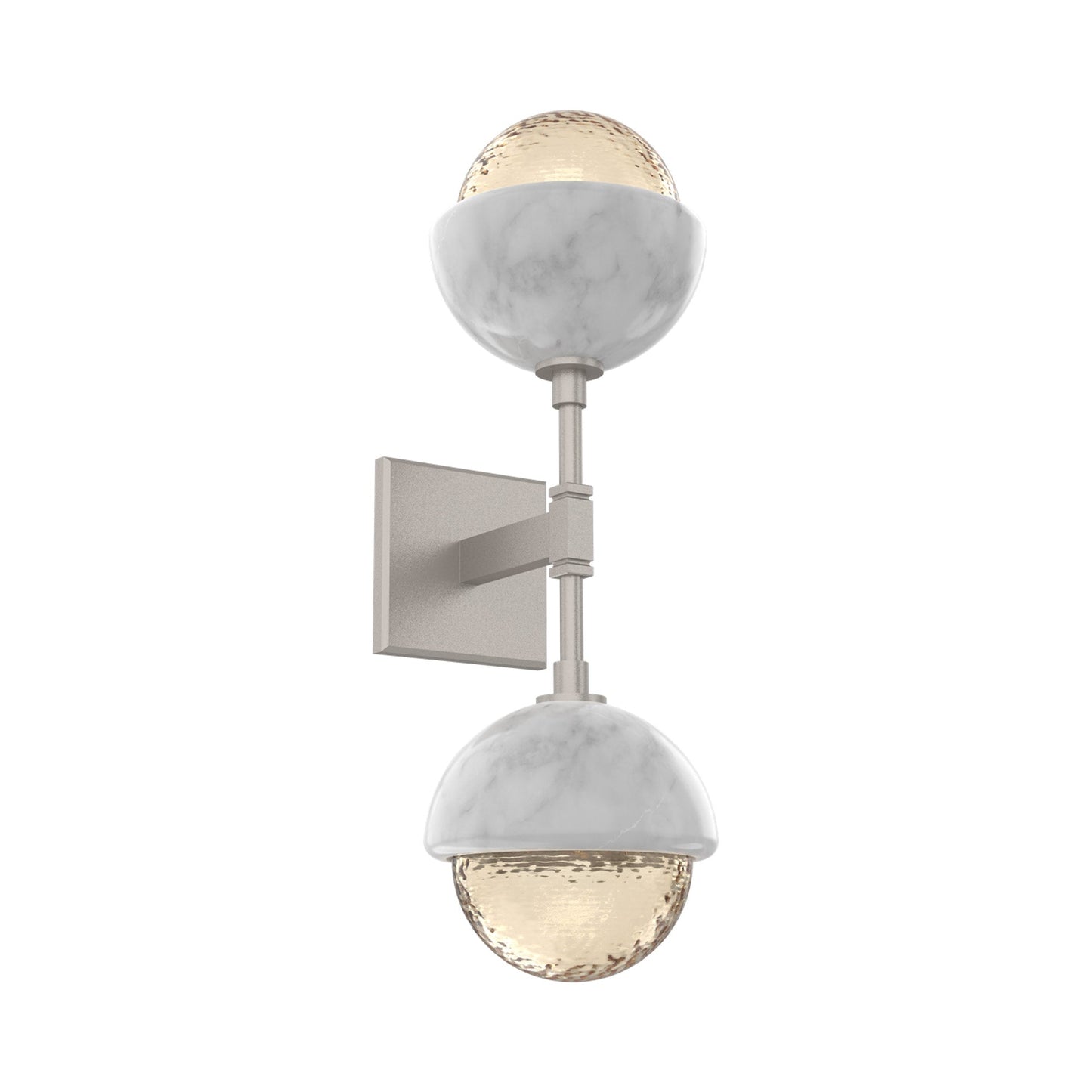 Cabochon Double LED Wall Light in Beige Silver/Amber Blown Glass (White Marble).