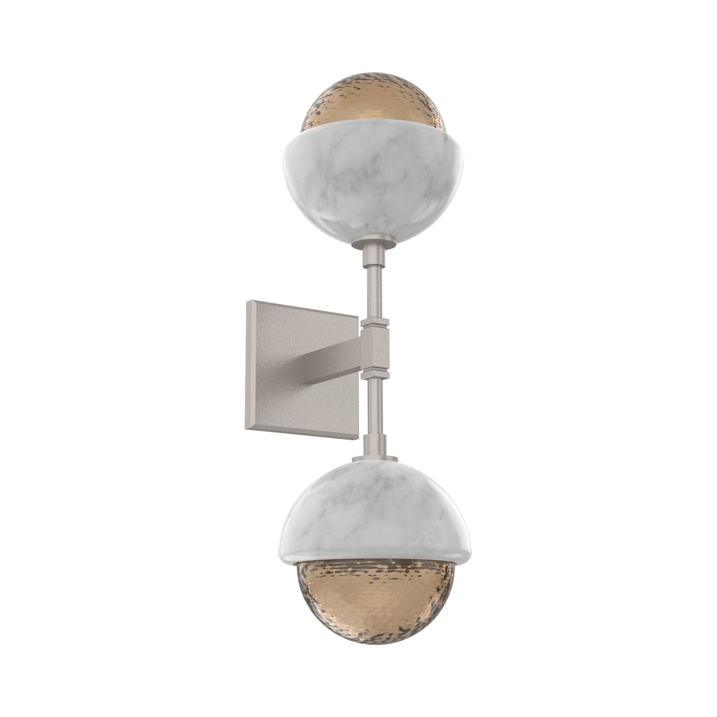 Cabochon Double LED Wall Light in Beige Silver/Bronze Blown Glass (White Marble).