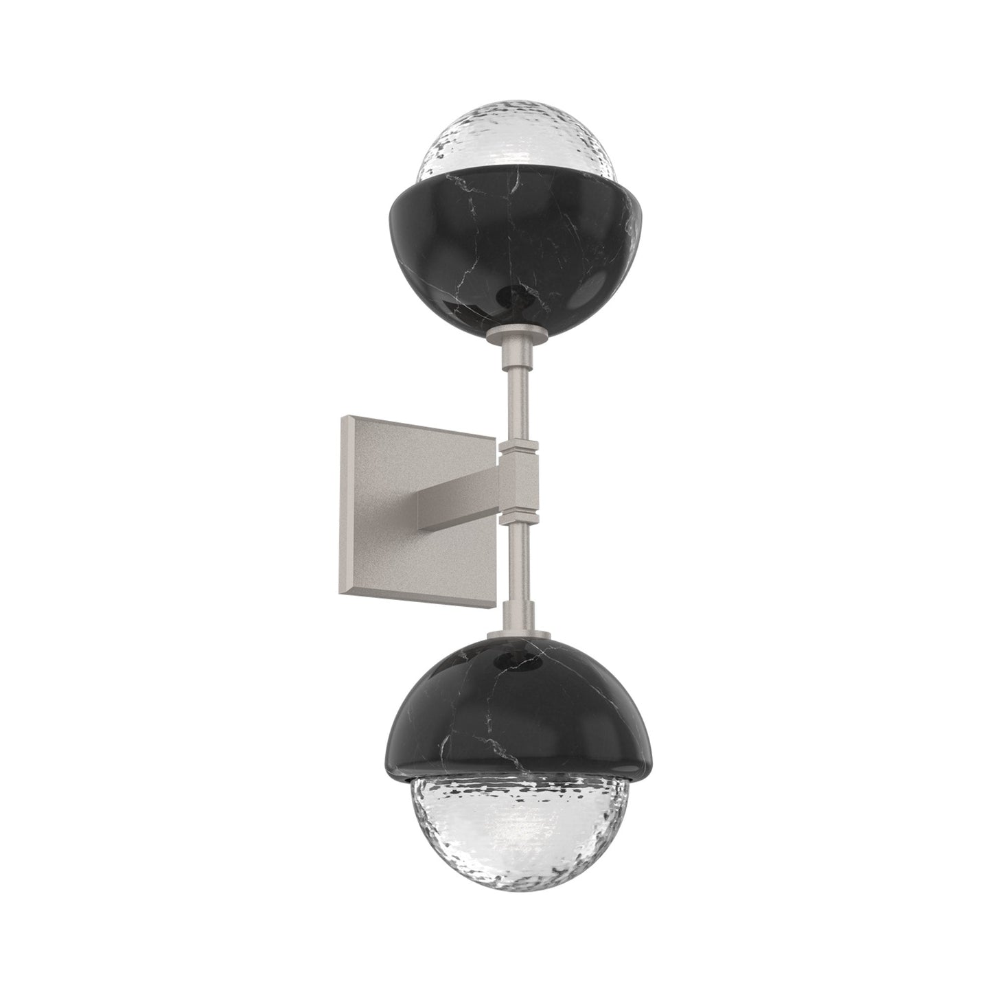 Cabochon Double LED Wall Light in Beige Silver/Clear Blown Glass (Black Marble).