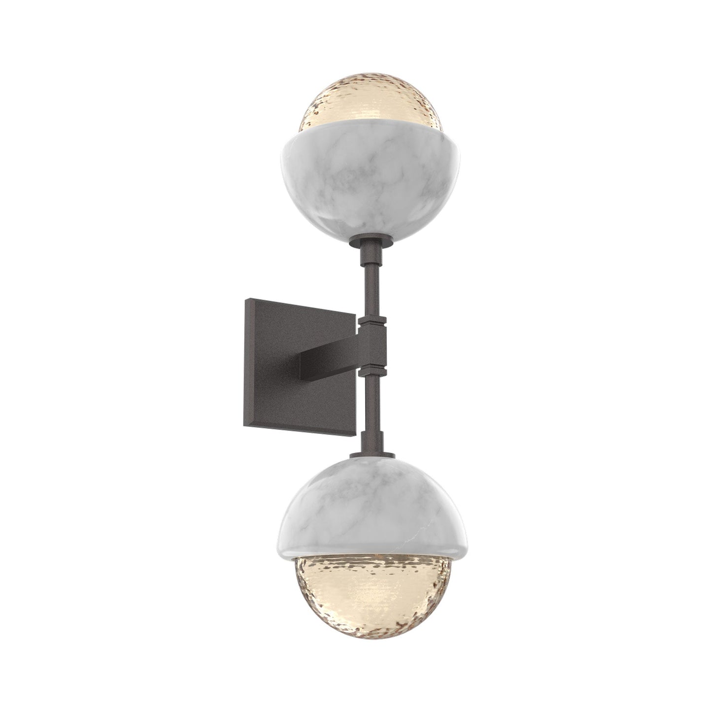 Cabochon Double LED Wall Light in Graphite/Amber Blown Glass (White Marble).