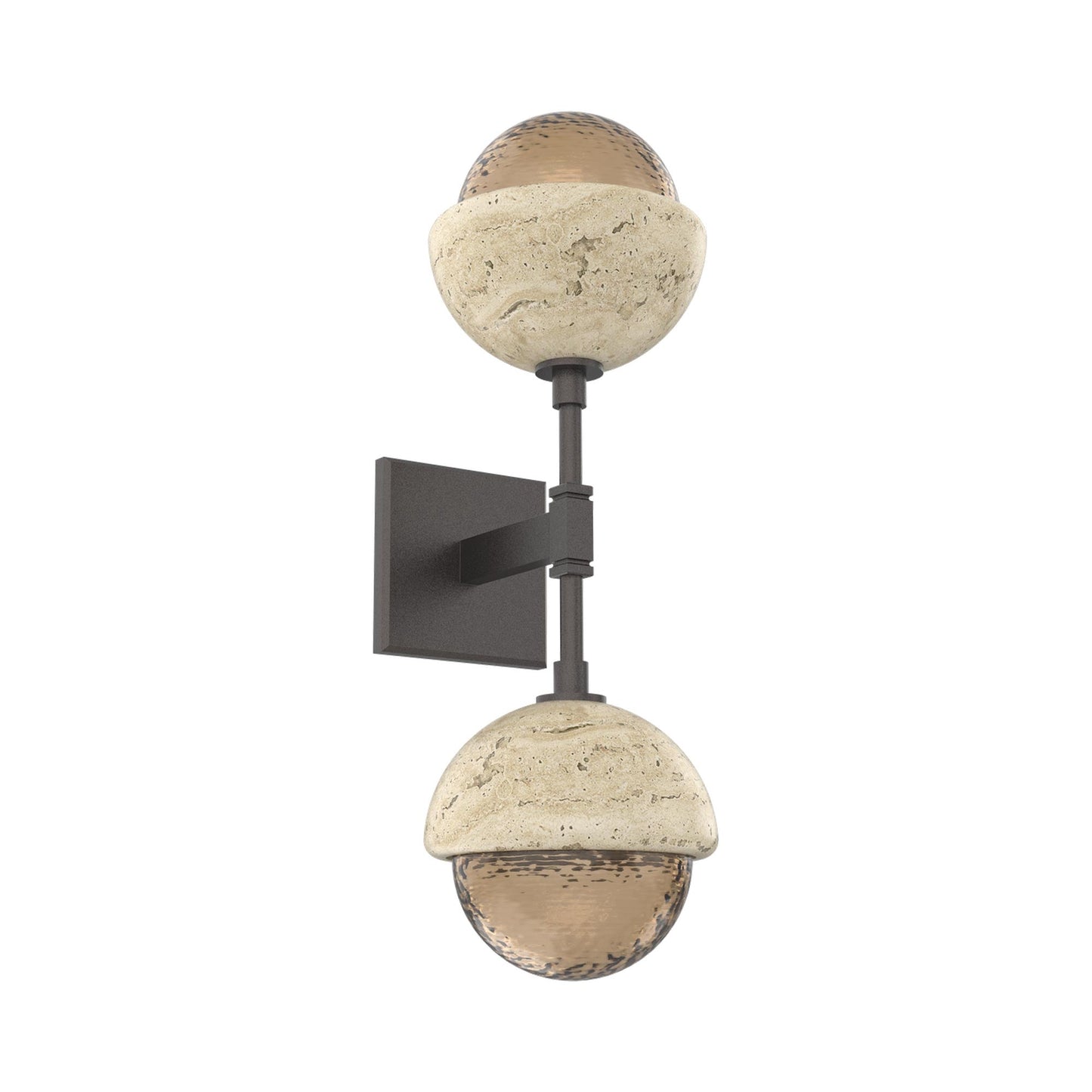 Cabochon Double LED Wall Light in Graphite/Bronze Blown Glass (Travertine).