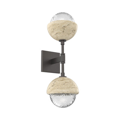 Cabochon Double LED Wall Light in Graphite/Clear Blown Glass (Travertine).