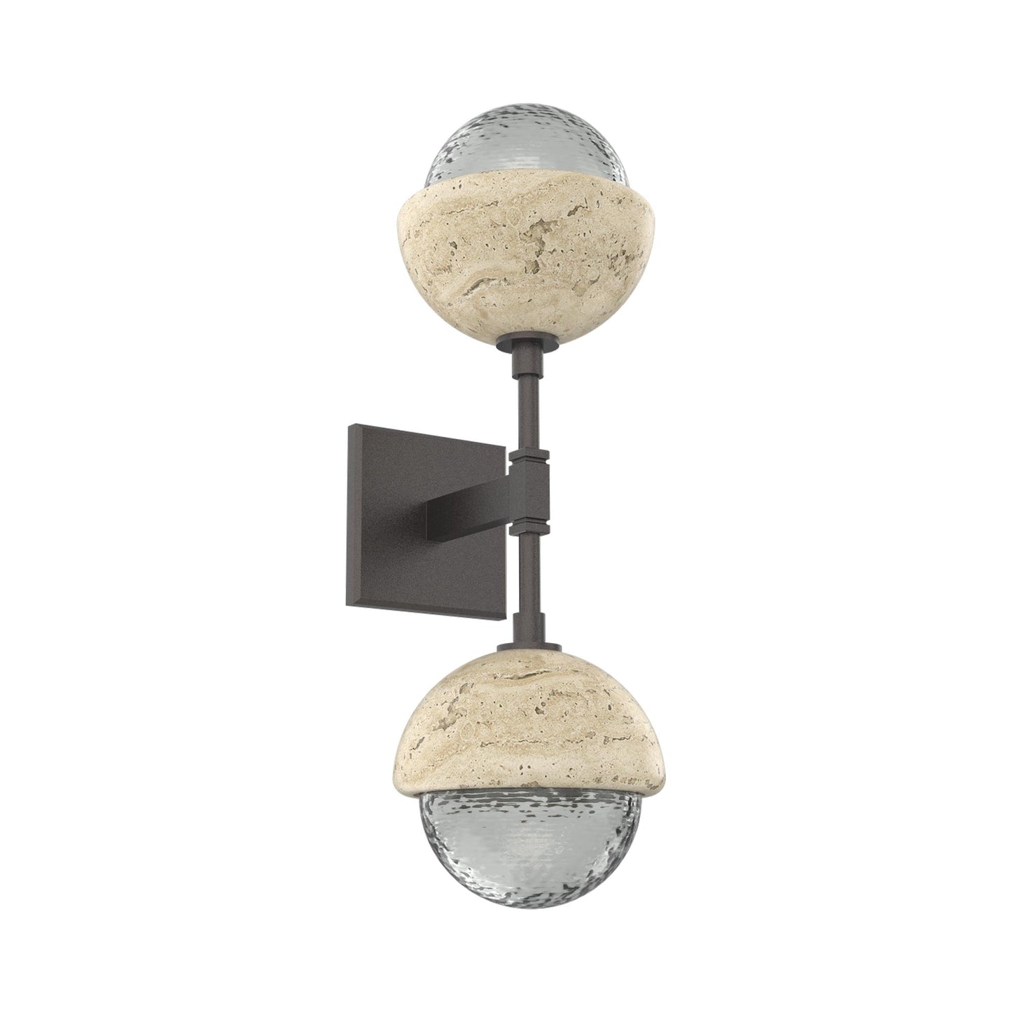 Cabochon Double LED Wall Light in Graphite/Smoke Blown Glass (Travertine).