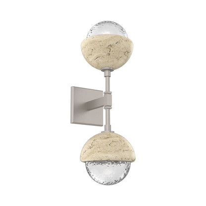 Cabochon Double LED Wall Light in Beige Silver/Clear Blown Glass (Travertine).