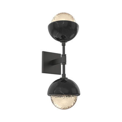 Cabochon Double LED Wall Light in Matte Black/Amber Blown Glass (Black Marble).