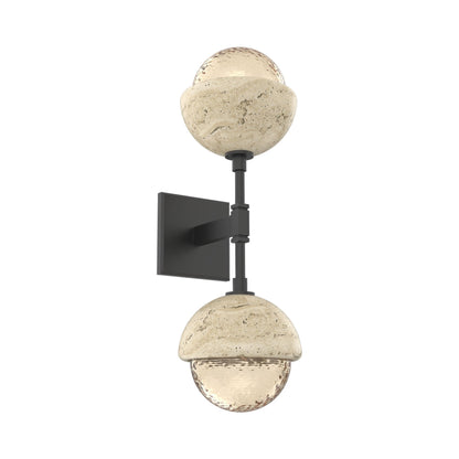 Cabochon Double LED Wall Light in Matte Black/Amber Blown Glass (Travertine).