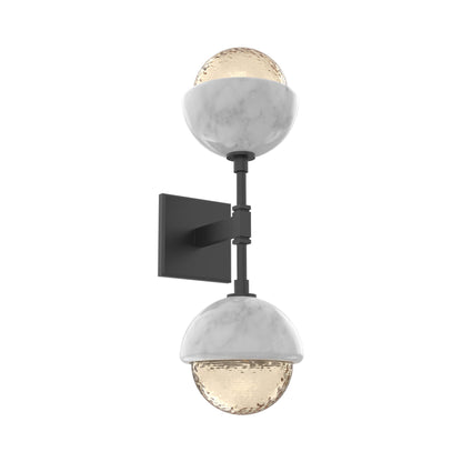 Cabochon Double LED Wall Light in Matte Black/Amber Blown Glass (White Marble).