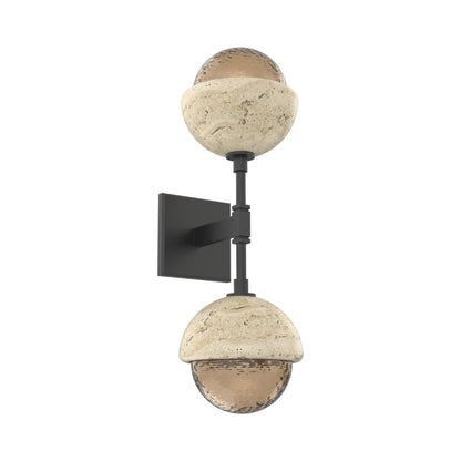 Cabochon Double LED Wall Light in Matte Black/Bronze Blown Glass (Travertine).