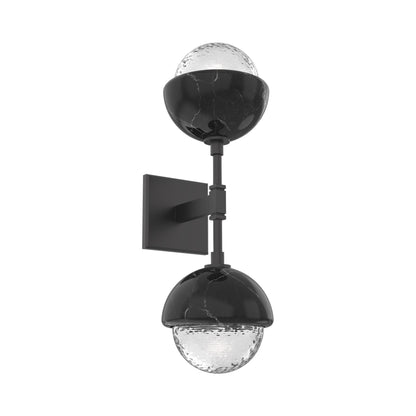 Cabochon Double LED Wall Light in Matte Black/Clear Blown Glass (Black Marble).