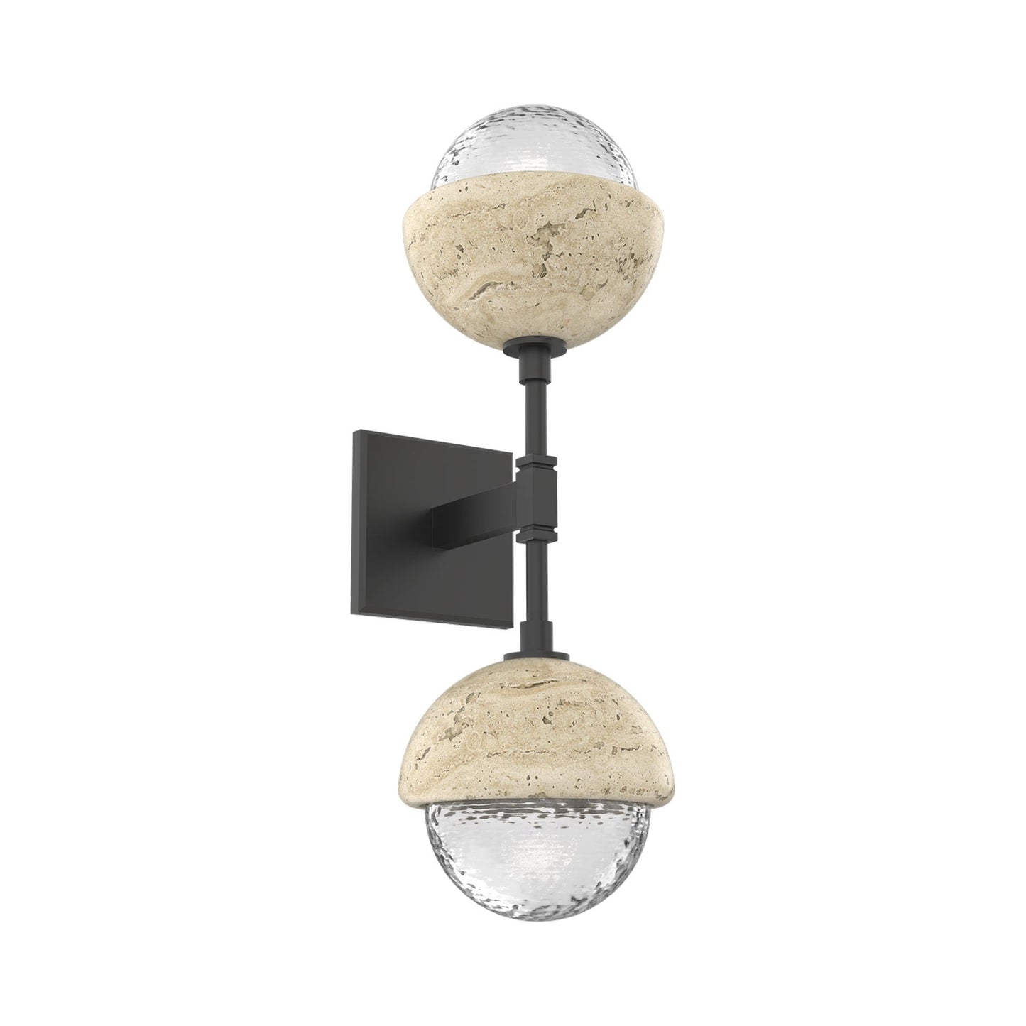Cabochon Double LED Wall Light in Matte Black/Clear Blown Glass (Travertine).