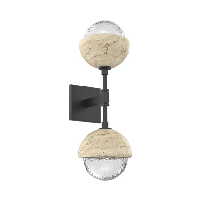 Cabochon Double LED Wall Light in Matte Black/Clear Blown Glass (Travertine).
