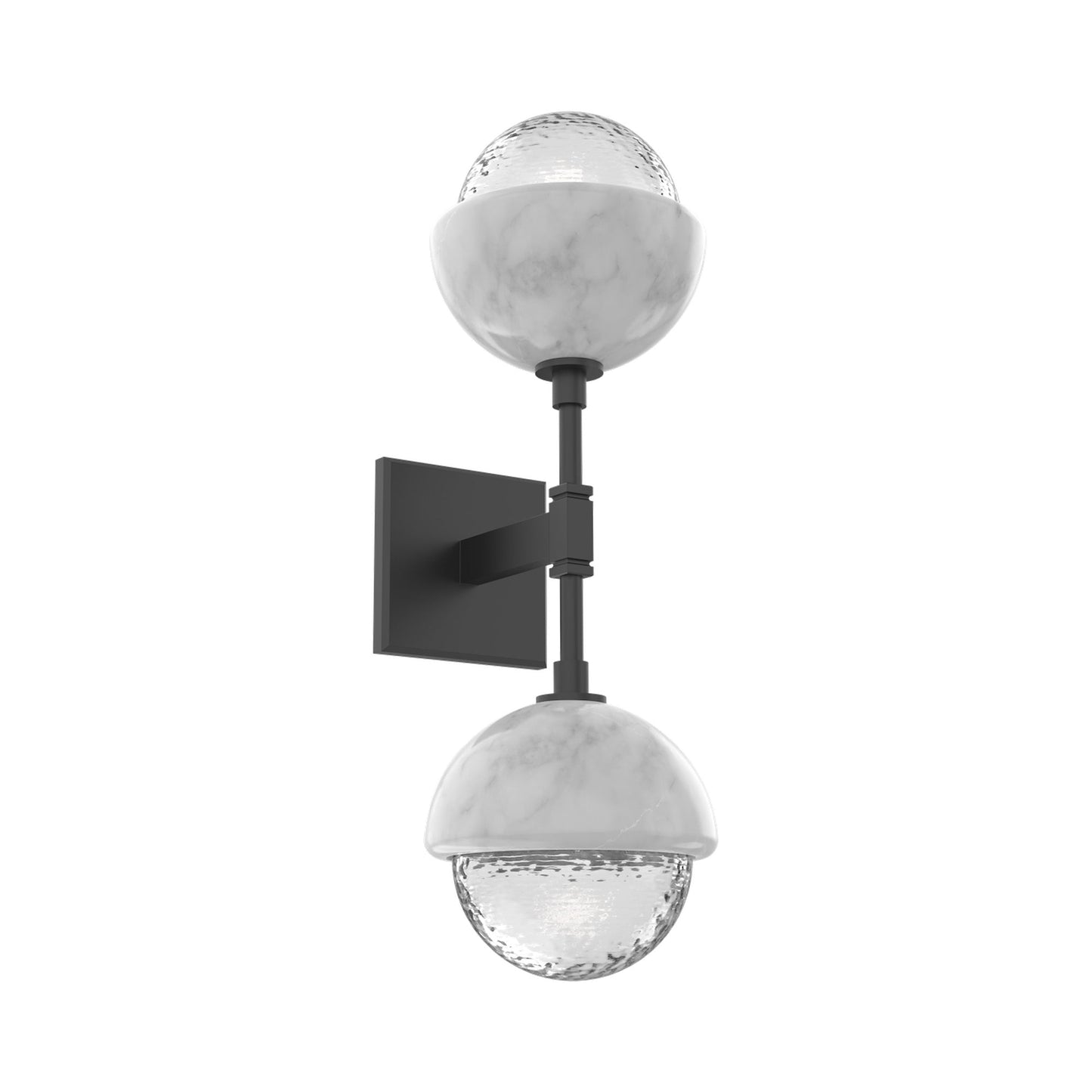 Cabochon Double LED Wall Light in Matte Black/Clear Blown Glass (White Marble).