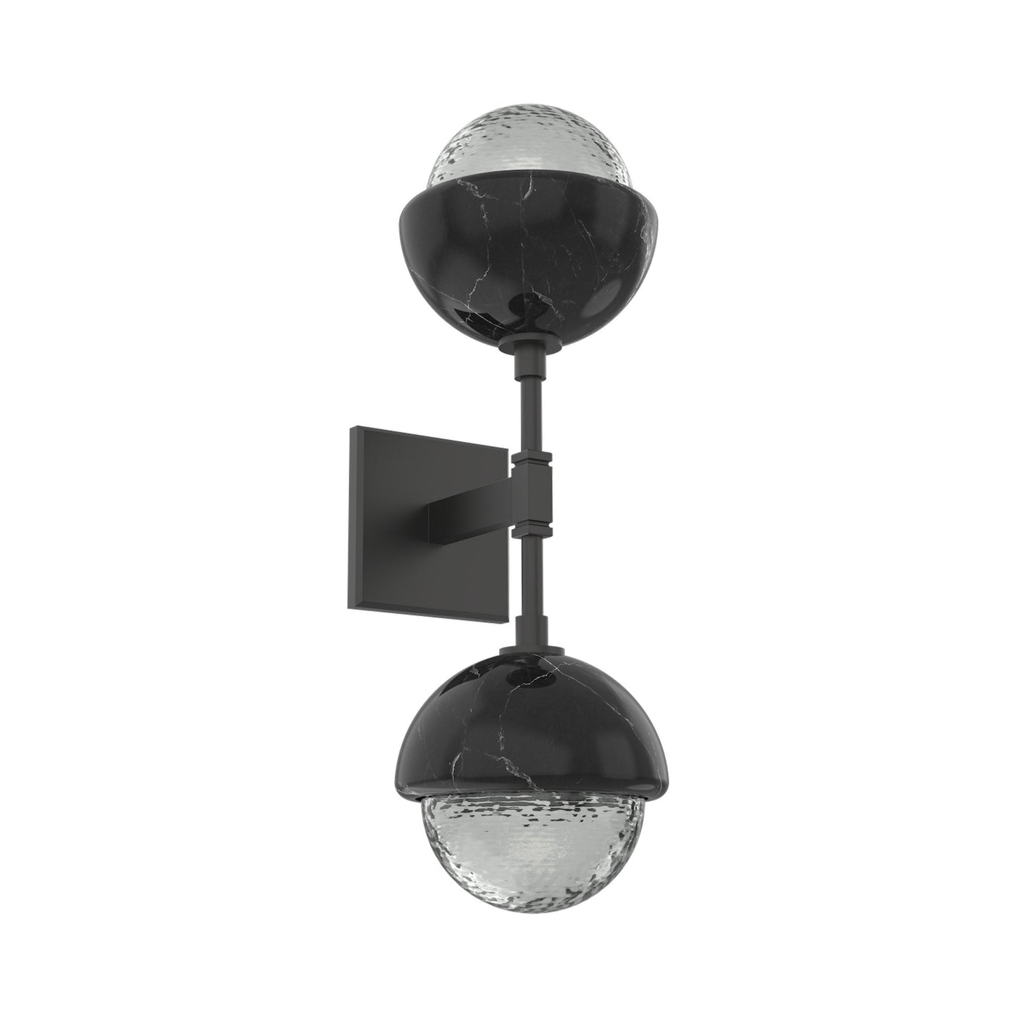 Cabochon Double LED Wall Light in Matte Black/Smoke Blown Glass (Black Marble).