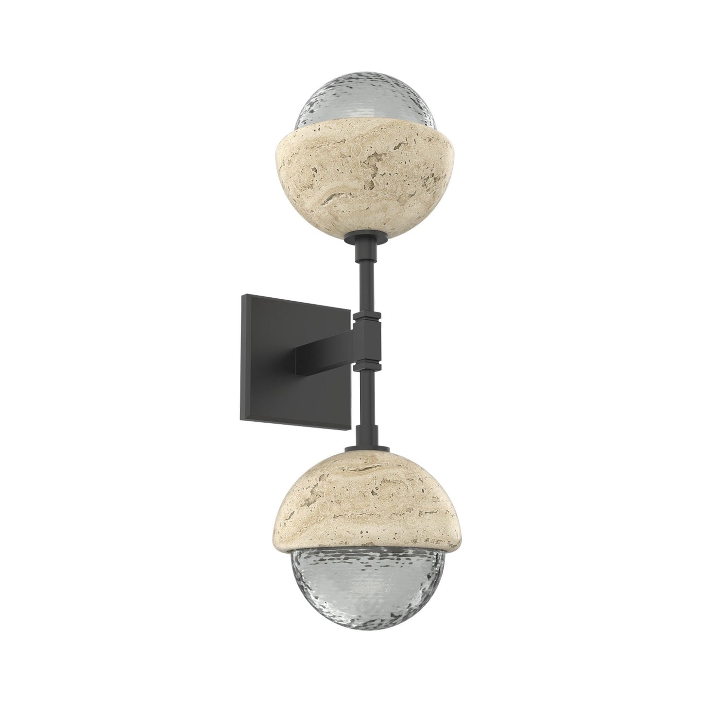 Cabochon Double LED Wall Light in Matte Black/Smoke Blown Glass (Travertine).