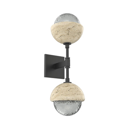 Cabochon Double LED Wall Light in Matte Black/Smoke Blown Glass (Travertine).