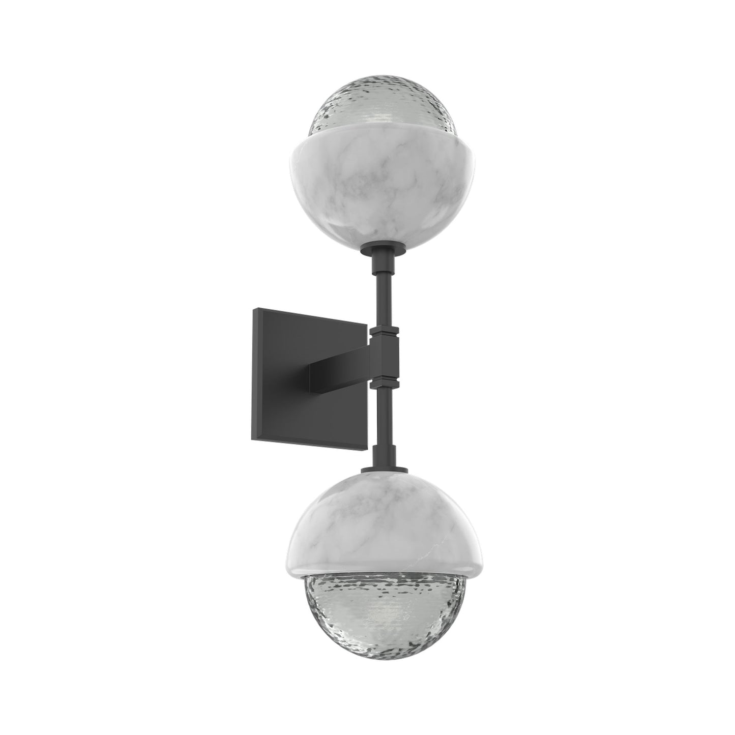 Cabochon Double LED Wall Light in Matte Black/Smoke Blown Glass (White Marble).