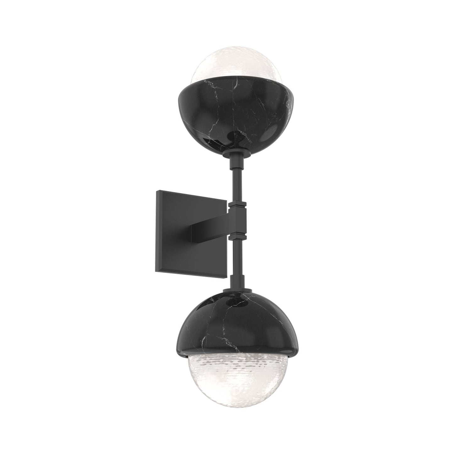 Cabochon Double LED Wall Light in Matte Black/White Blown Glass (Black Marble).