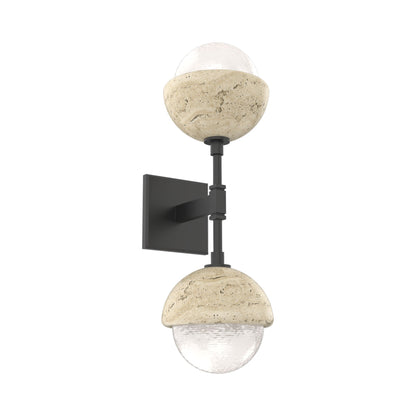 Cabochon Double LED Wall Light in Matte Black/White Blown Glass (Travertine).