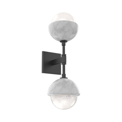 Cabochon Double LED Wall Light in Matte Black/White Blown Glass (White Marble).