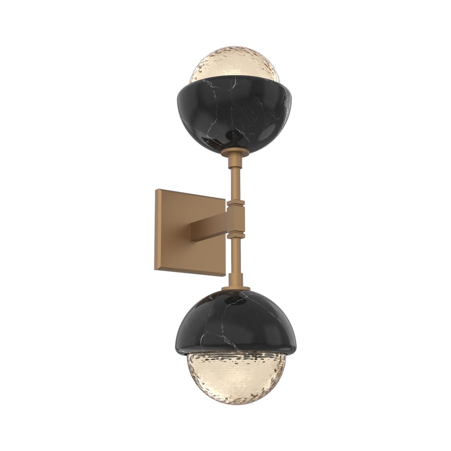 Cabochon Double LED Wall Light in Novel Brass/Amber Blown Glass (Black Marble).