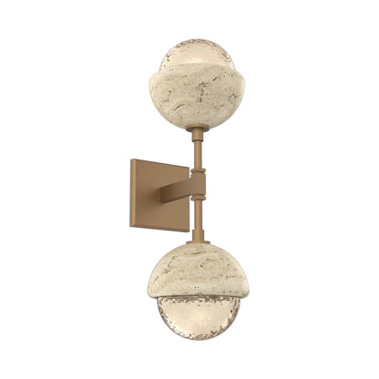 Cabochon Double LED Wall Light in Novel Brass/Amber Blown Glass (Travertine).