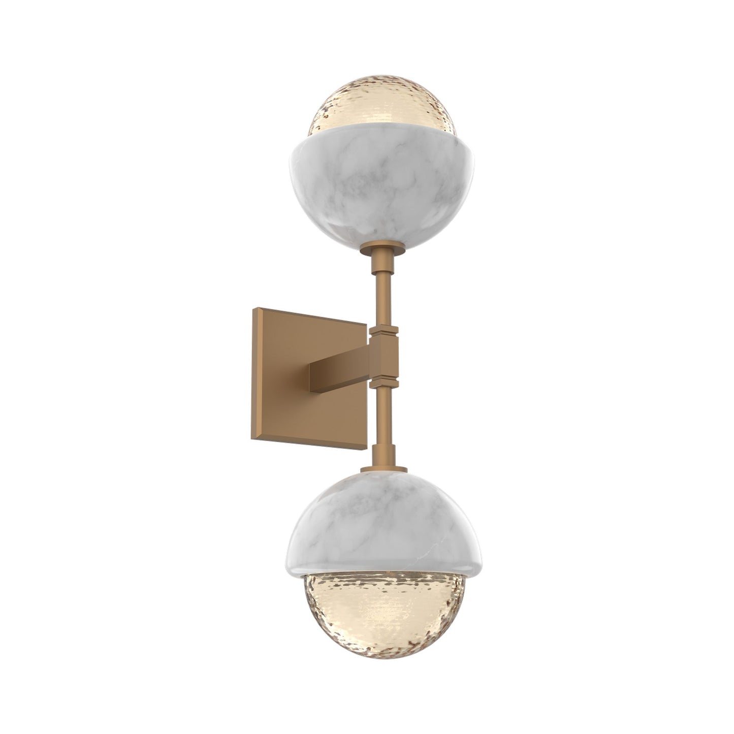 Cabochon Double LED Wall Light in Novel Brass/Amber Blown Glass (White Marble).
