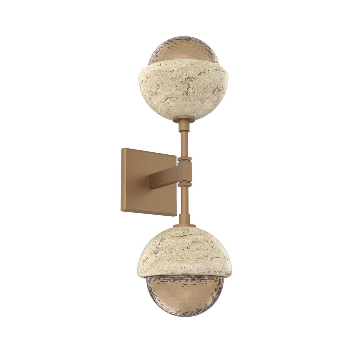 Cabochon Double LED Wall Light in Novel Brass/Bronze Blown Glass (Travertine).
