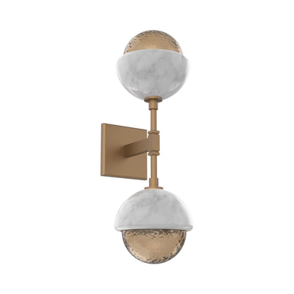 Cabochon Double LED Wall Light in Novel Brass/Bronze Blown Glass (White Marble).