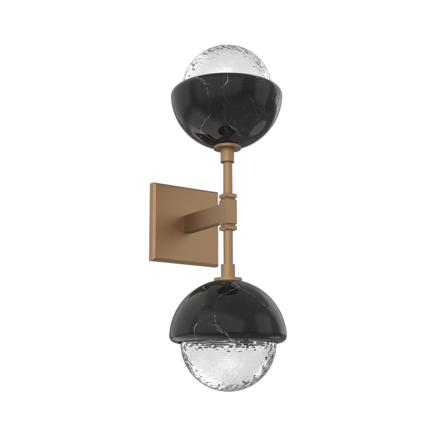 Cabochon Double LED Wall Light in Novel Brass/Clear Blown Glass (Black Marble).