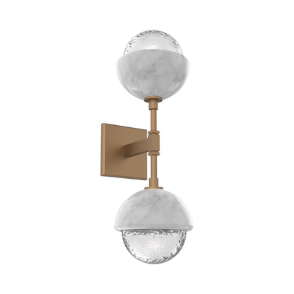 Cabochon Double LED Wall Light in Novel Brass/Clear Blown Glass (White Marble).