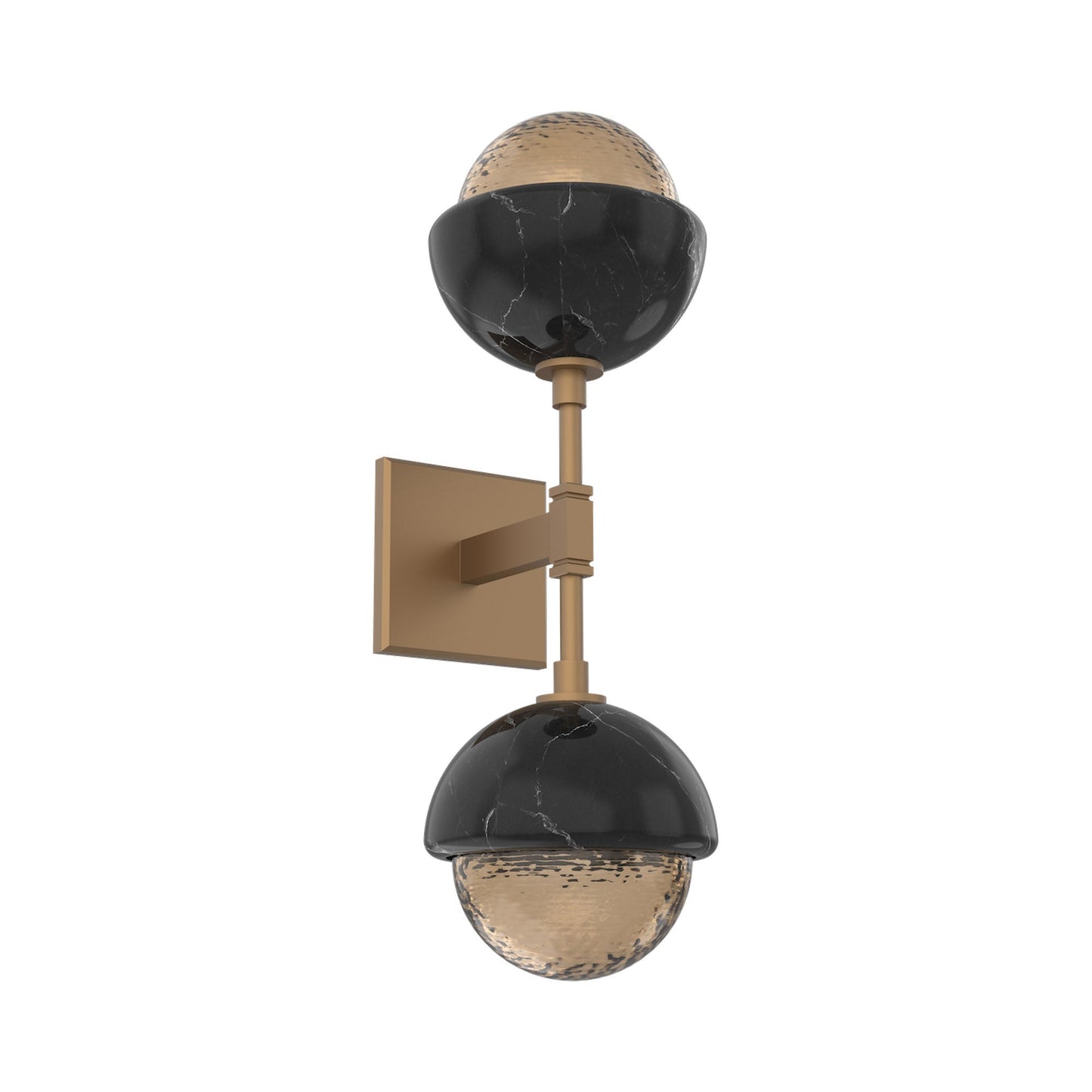 Cabochon Double LED Wall Light in Novel Brass/Smoke Blown Glass (Black Marble).