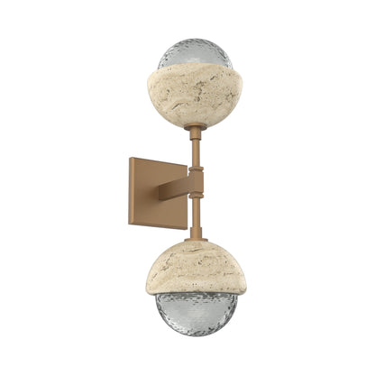 Cabochon Double LED Wall Light in Novel Brass/Smoke Blown Glass (Travertine).