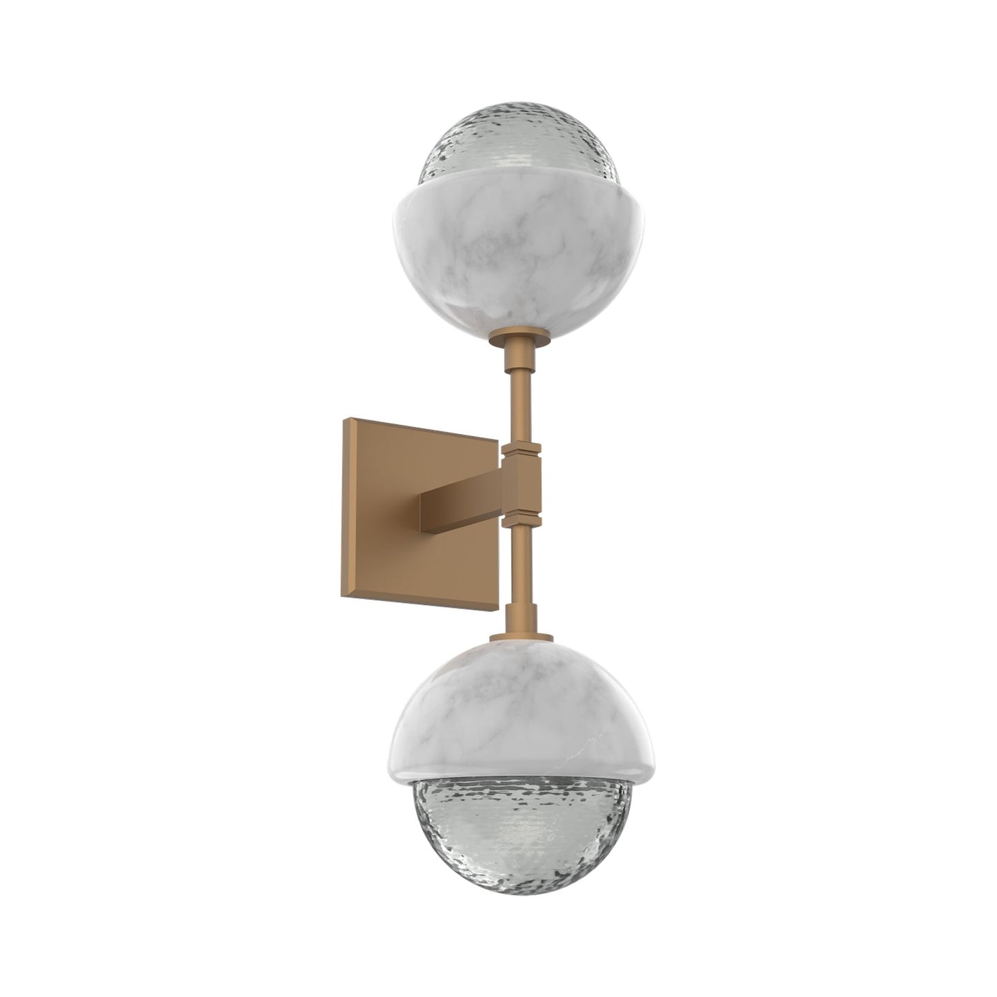 Cabochon Double LED Wall Light in Novel Brass/Smoke Blown Glass (White Marble).