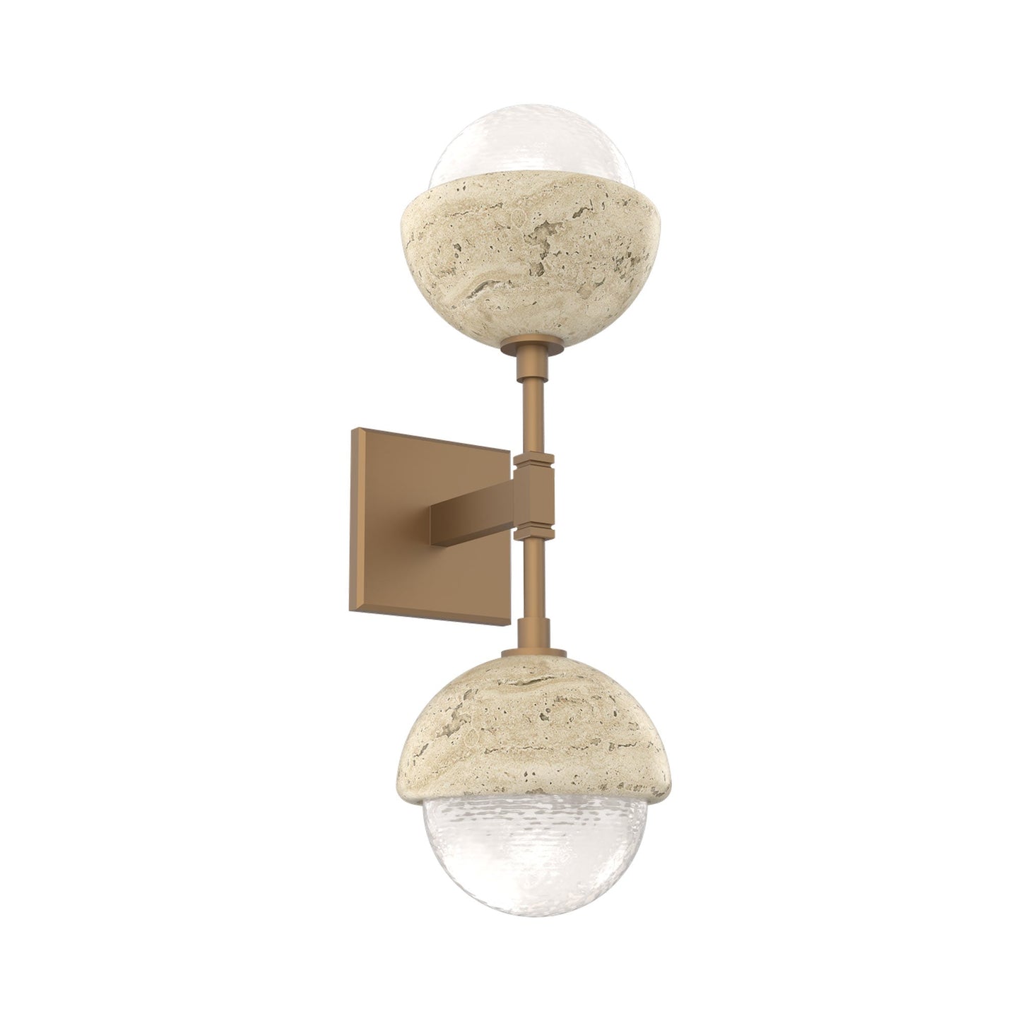 Cabochon Double LED Wall Light in Novel Brass/White Blown Glass (Travertine).