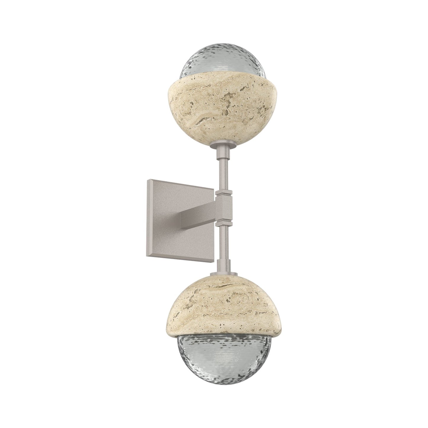 Cabochon Double LED Wall Light in Beige Silver/Smoke Blown Glass (Travertine).