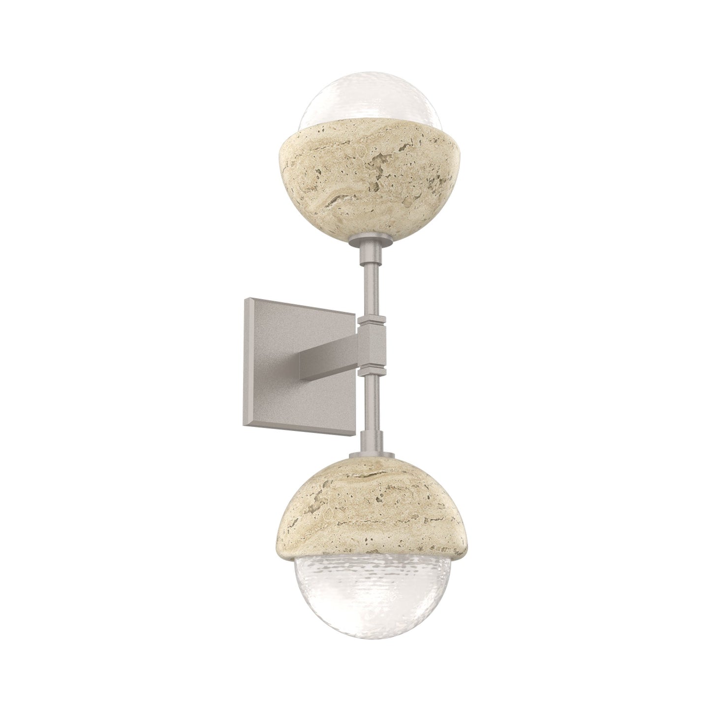 Cabochon Double LED Wall Light in Beige Silver/White Blown Glass (Travertine).