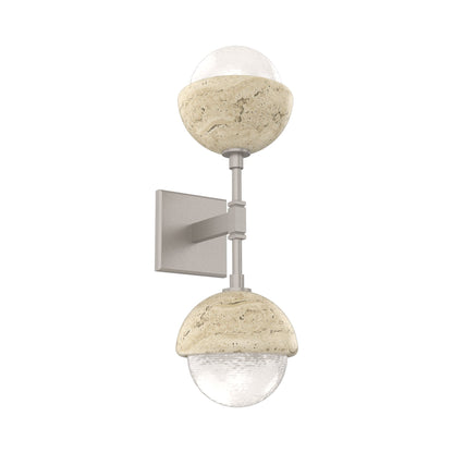 Cabochon Double LED Wall Light in Beige Silver/White Blown Glass (Travertine).