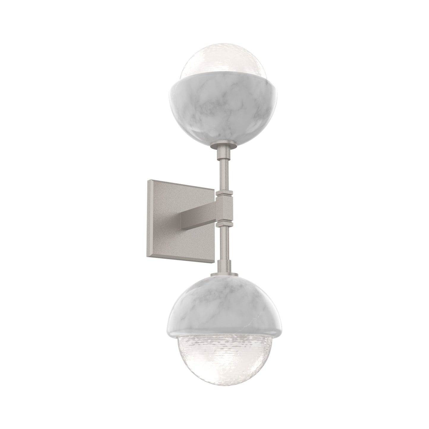 Cabochon Double LED Wall Light in Beige Silver/White Blown Glass (White Marble).