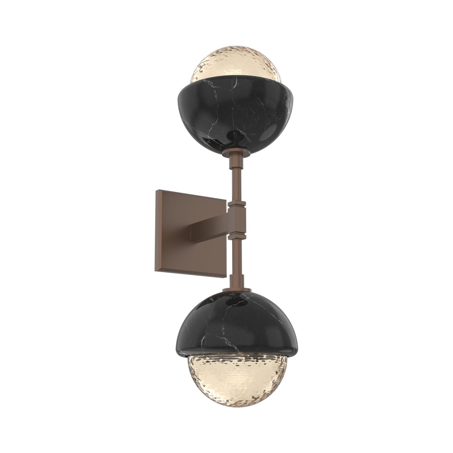 Cabochon Double LED Wall Light in Burnished Bronze/Amber Blown Glass (Black Marble).
