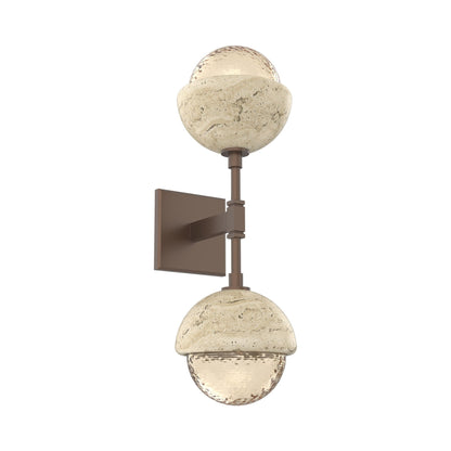 Cabochon Double LED Wall Light in Burnished Bronze/Amber Blown Glass (Travertine).