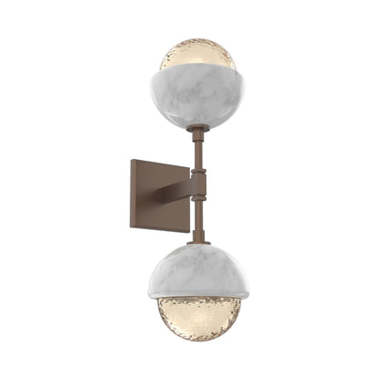 Cabochon Double LED Wall Light in Burnished Bronze/Amber Blown Glass (White Marble).